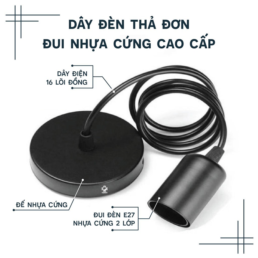Bộ Đế Ôp Đèn Thả Đui Nhựa dây dài 80cm