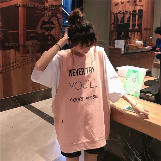 [HCM]Set áo gile Never Try kèm áo thun Ulzzang (Hồng và Trắng)