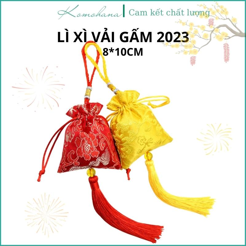 Lì xì Tết vải gấm có dây rút độc – đẹp – ấn tượng, hầu bao vải vuông túi gấm thêu cổ trang Komohana