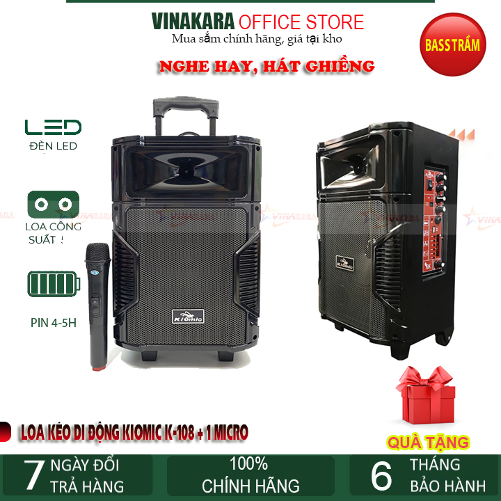 Loa kéo di động Kiomic 108, bass 20 2 tấc, kèm 1 micro chất lượng