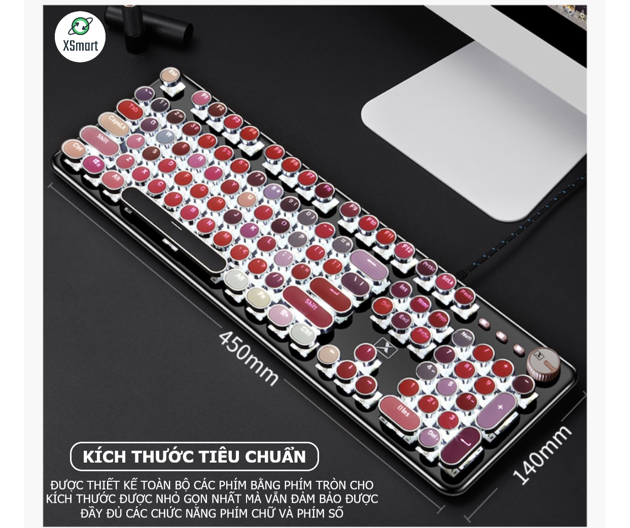 Bàn phím CƠ máy tính Lipstick K520 PRO LED đổi màu bản Đặc Biệt siêu đẹp phím cơ blue switch cho pc laptop màu sặc sỡ hơn 30 chế độ led khác nhau keyboard full size phím chơi game dùng làm việc cực đã