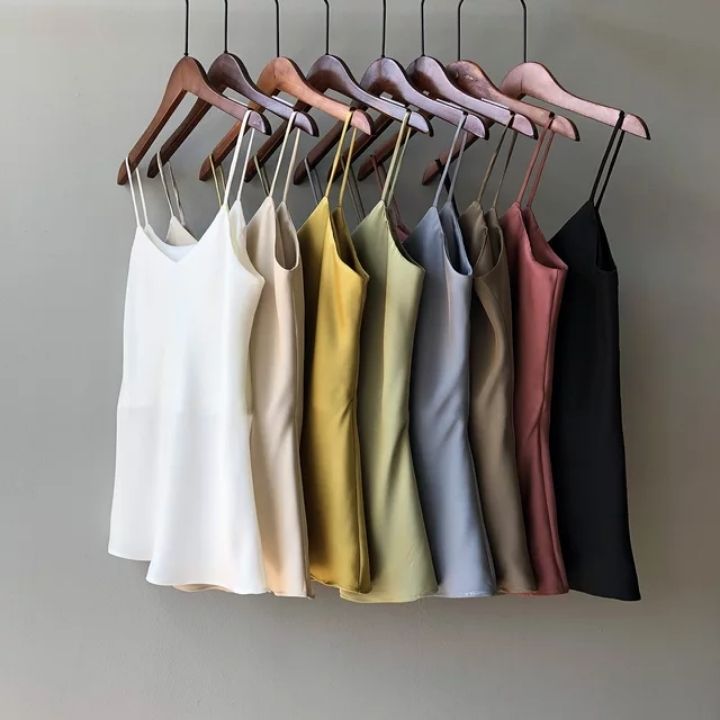 Áo hai dây lụa cổ tim mặc trong vest, blazer, áo lụa 2 dây có size chất lụa satin cao cấp mịn, mát
