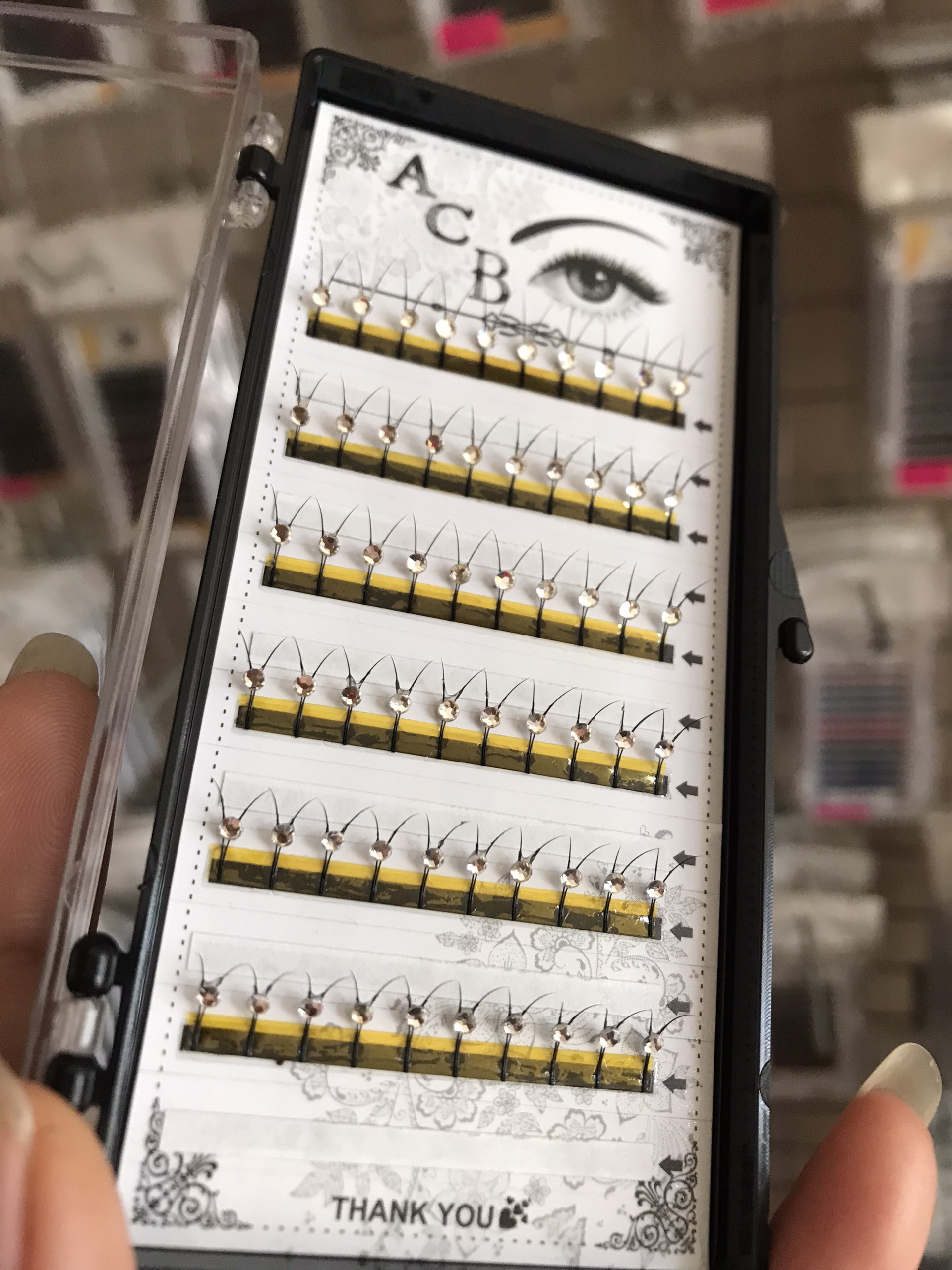 Mi Đính Đá, Mi Đá Siêu Sáng,Lông Mi Đính Đá Độ Cong C Size 12mm