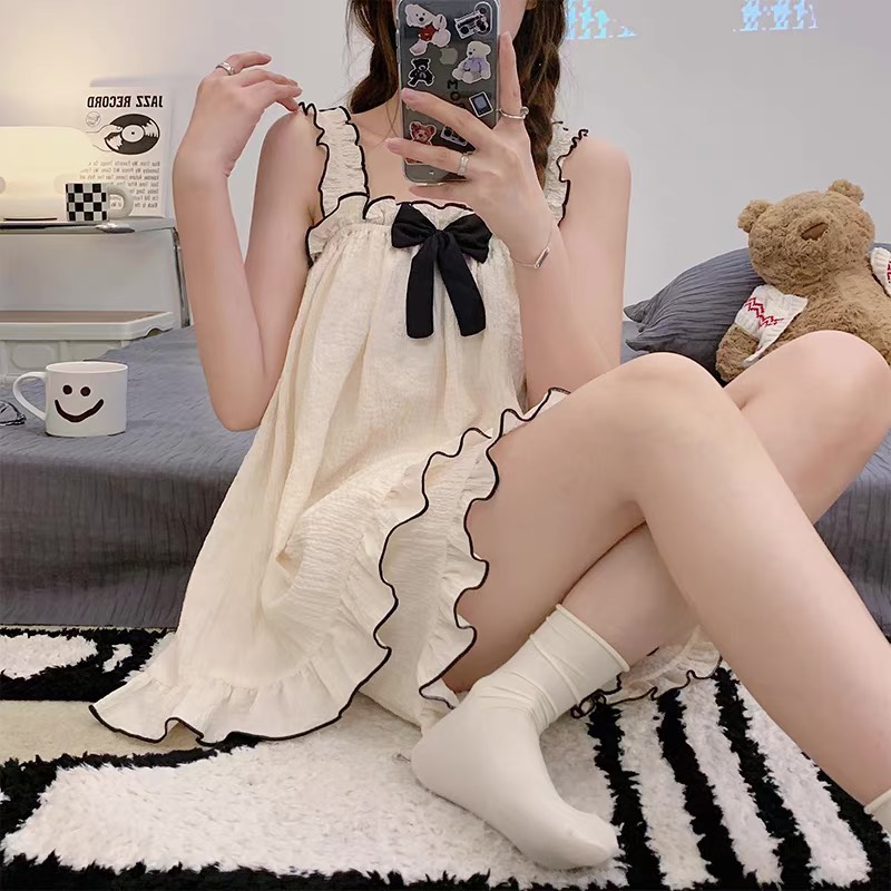 Bộ Ngủ Đũi 2 Dây Bèo Nơ