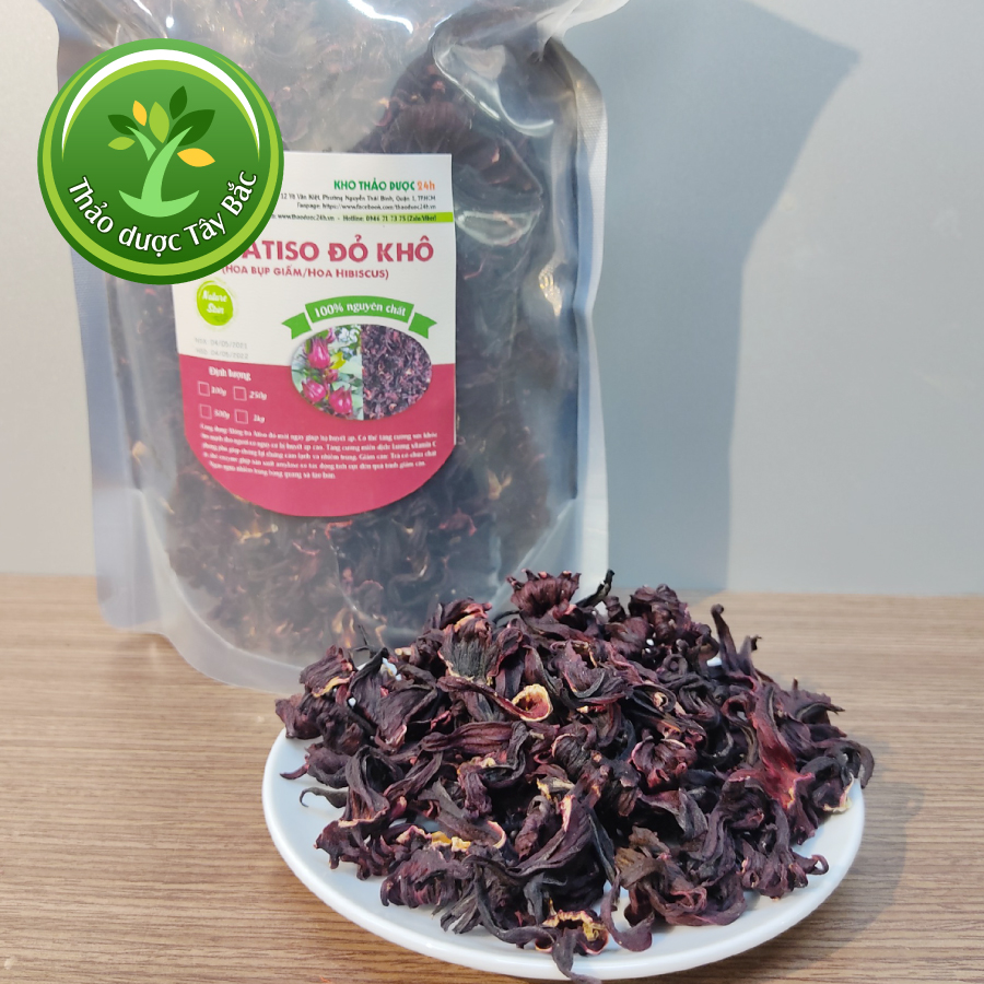 Hoa Atiso đỏ khô Đà Lạt (Hoa bụp giấm/Hoa Hibiscus), giúp ổn định huyết áp, tăng cường sức khỏe tim mạch, tăng cường hệ miễn dịch, hỗ trợ giảm cân [250 gram - 500 gram] l Kho thảo dược Tây Bắc