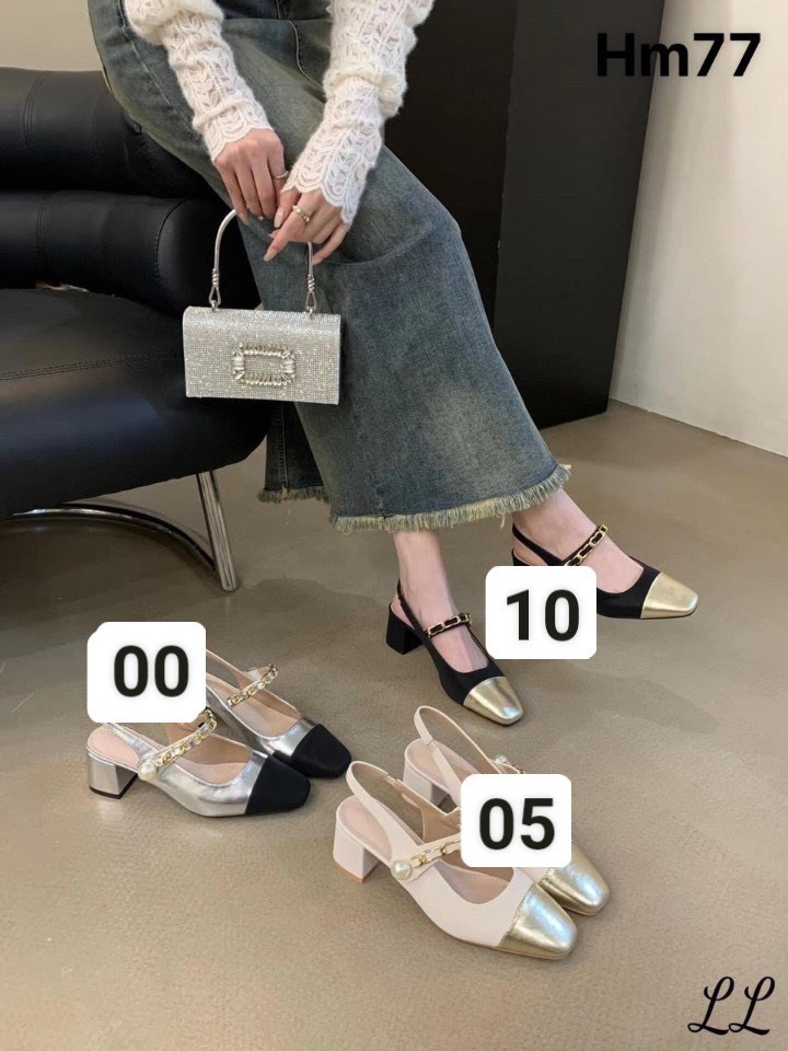 Giày bít mũi phối màu khoá xích đế vuông 5p