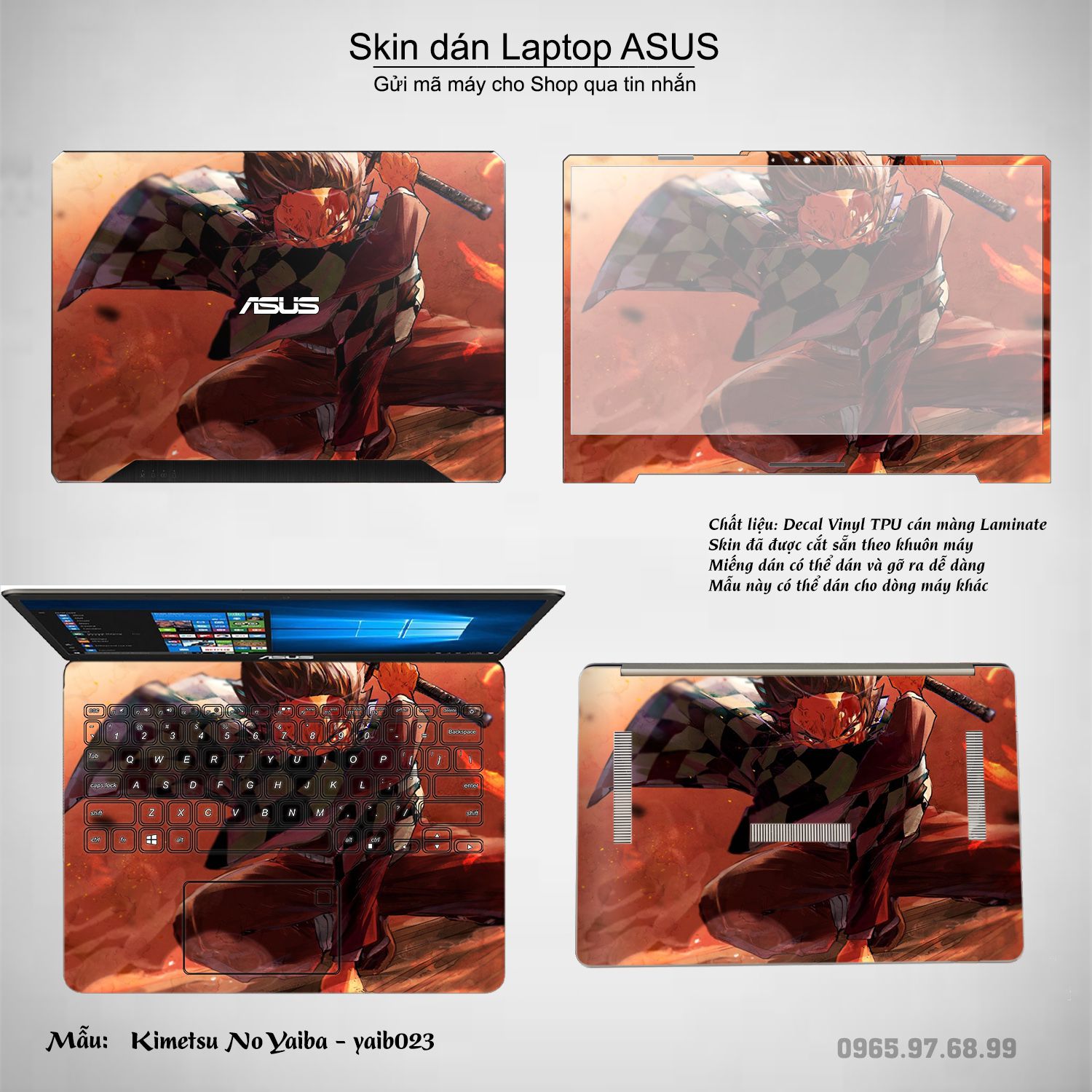 Decal Skin dán Laptop Asus mẫu Kimetsu No Yaiba (inbox mã máy cho shop)