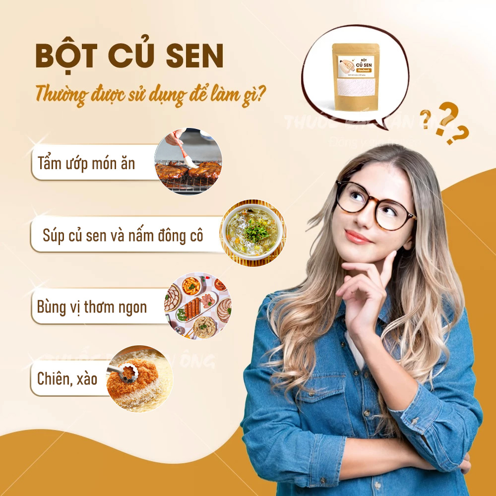Bột củ sen 100g, nguyên chất, thơm mịn, bột ngũ cốc nhà làm, thơm ngon - Lãn Ông