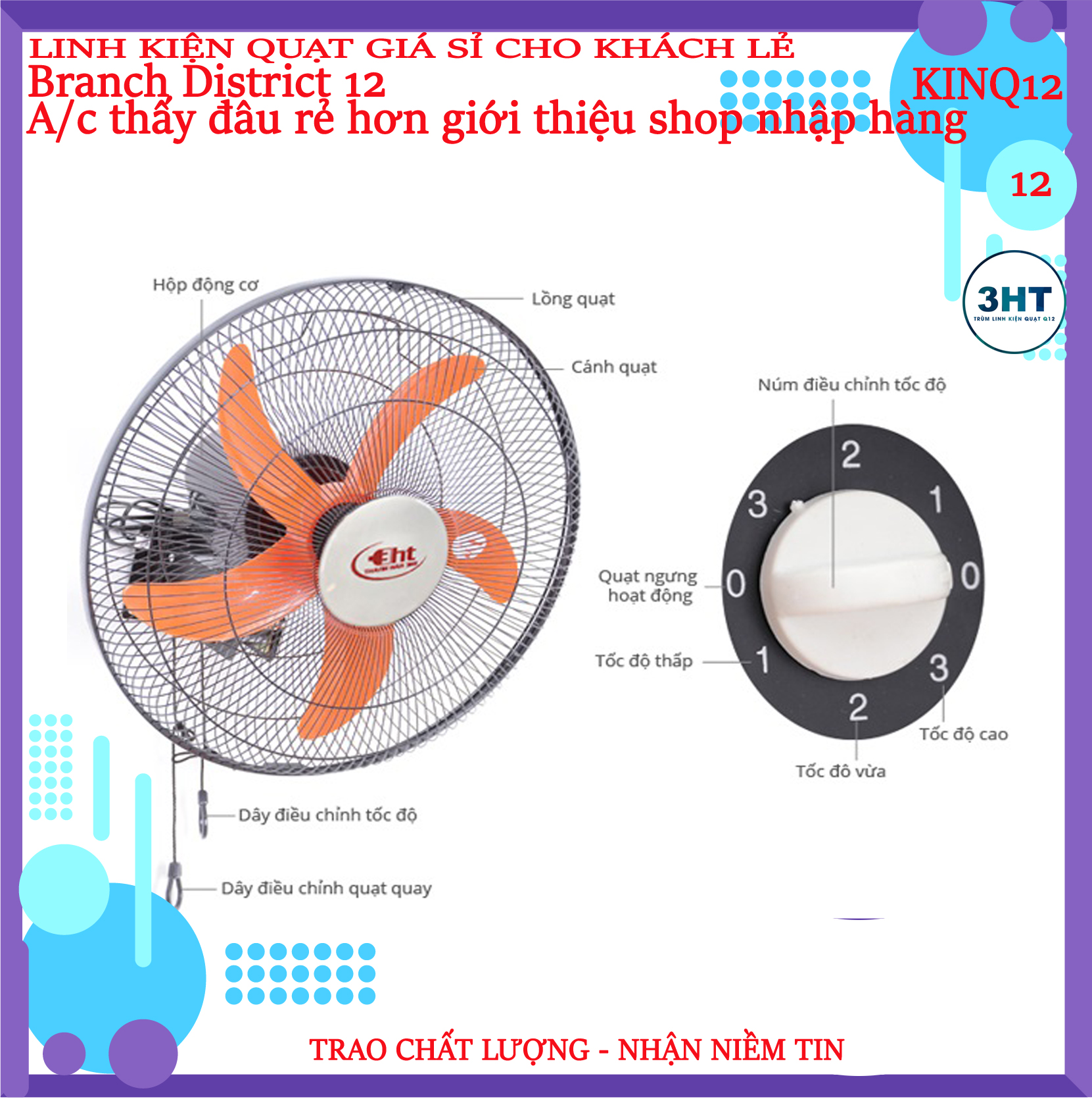 QUẠT TREO THÂN SẮT - ĐỘNG CƠ ĐỒNG 100%