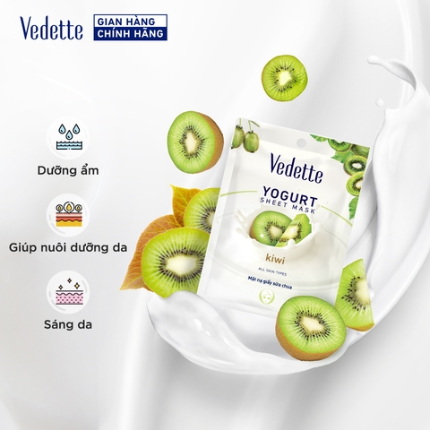 Mặt nạ giấy sữa chua Vedette Kiwi 22ml dưỡng ẩm, củng cố hàng rào bảo vệ da