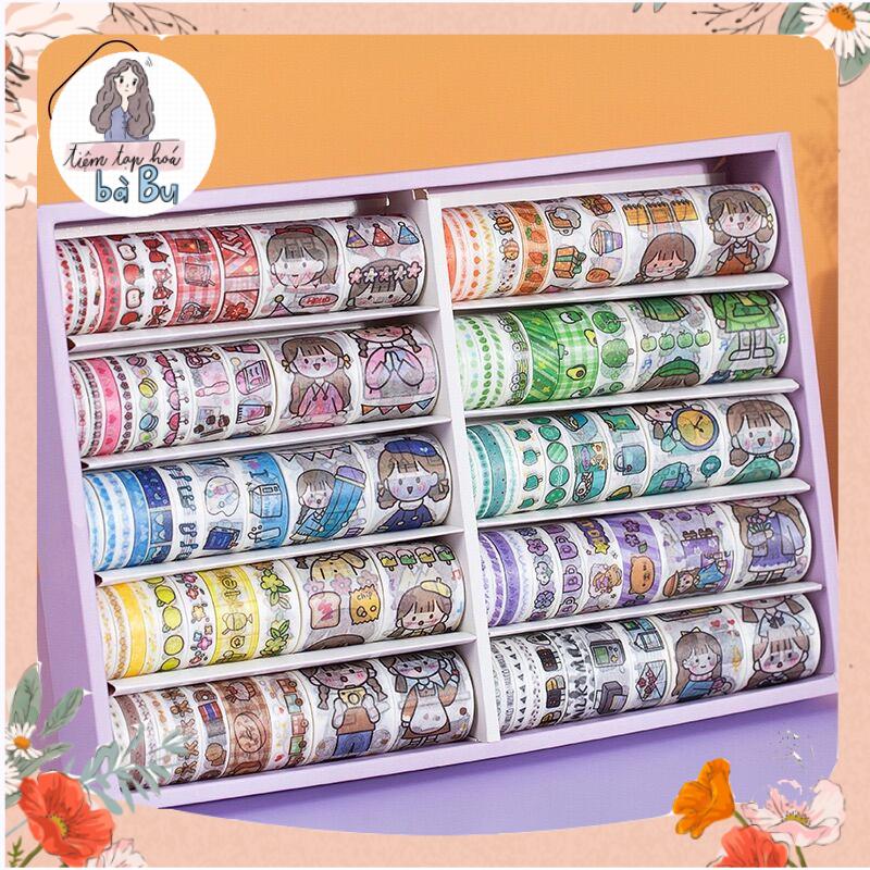 [MAGICAL GALAXY] Hộp 100 cuộn washi tape dễ thương có tách lẻ 20 cuộn (mẫu mới)
