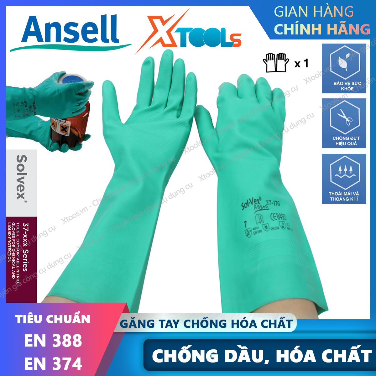 Găng tay chống hóa chất Ansell 37-176 găng tay cao su nitrile