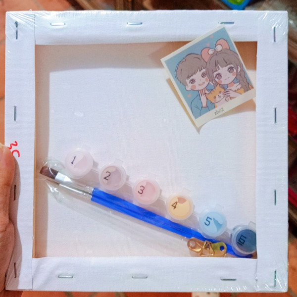 Tranh tô màu số hóa cặp đôi Size 20x20 có khung