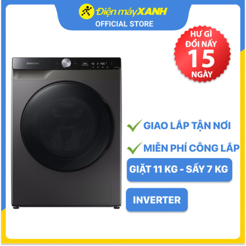 Máy giặt sấy Samsung Cửa trước AI Inverter11 KG WD11T734DBX/SV Chính hãng, BH 24 tháng - Miễn phí lắp đặt chính hãng