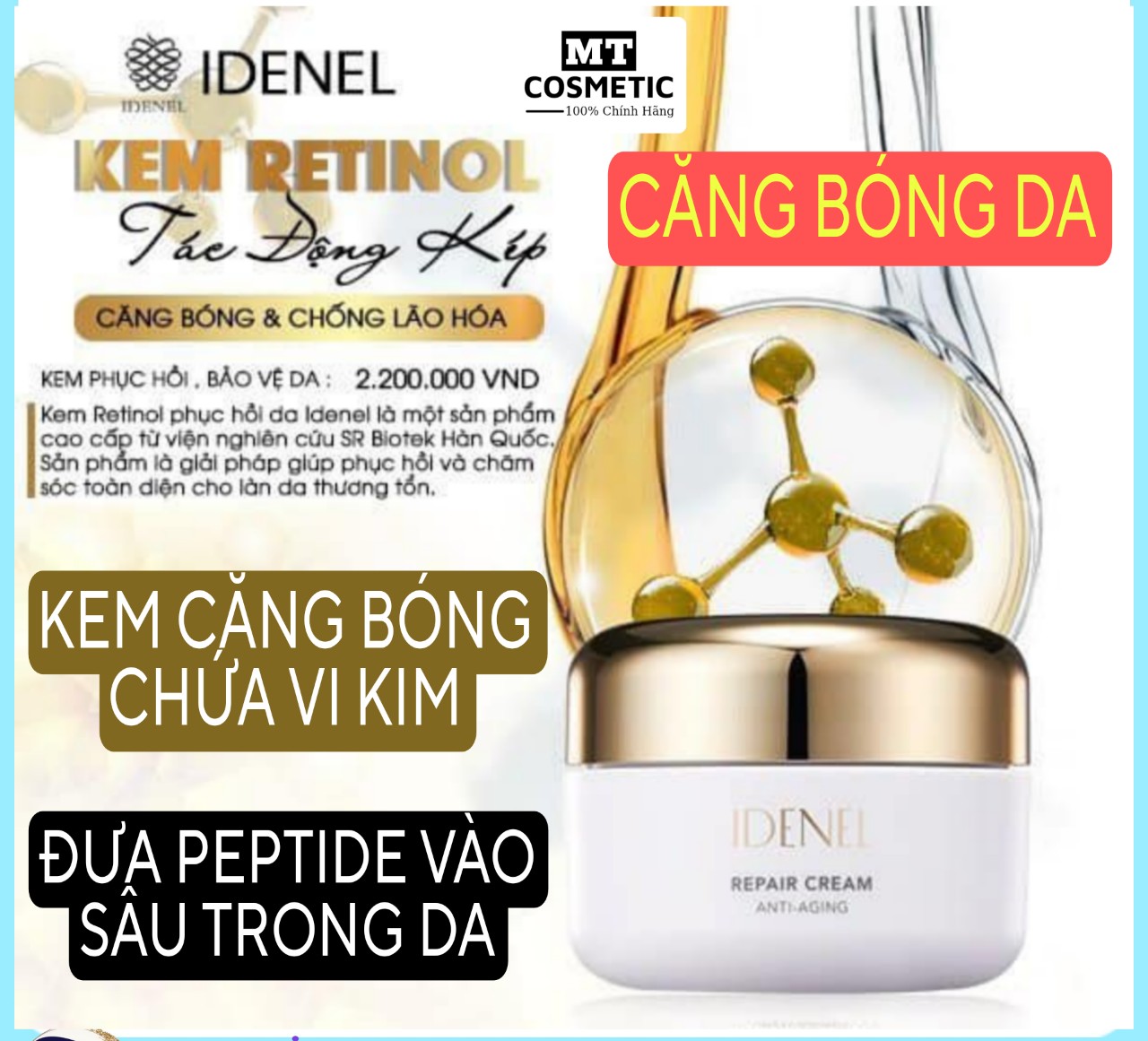 Kem IDENEL Repair Cream Anti-Aging 50ml Retinol và vi kim giúp chống lão hóa từ peptide xóa nhăn da - căng bóng
