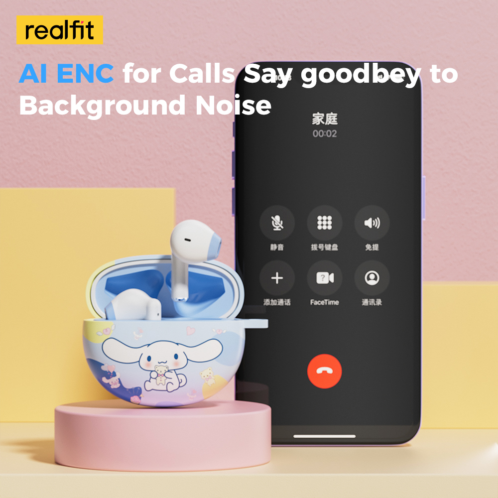 Realfit F2 tai nghe gắn tai không dây TWS Bluetooth 5.3 với đầy màu sắc Anime trường hợp với ai enc cho các cuộc gọi