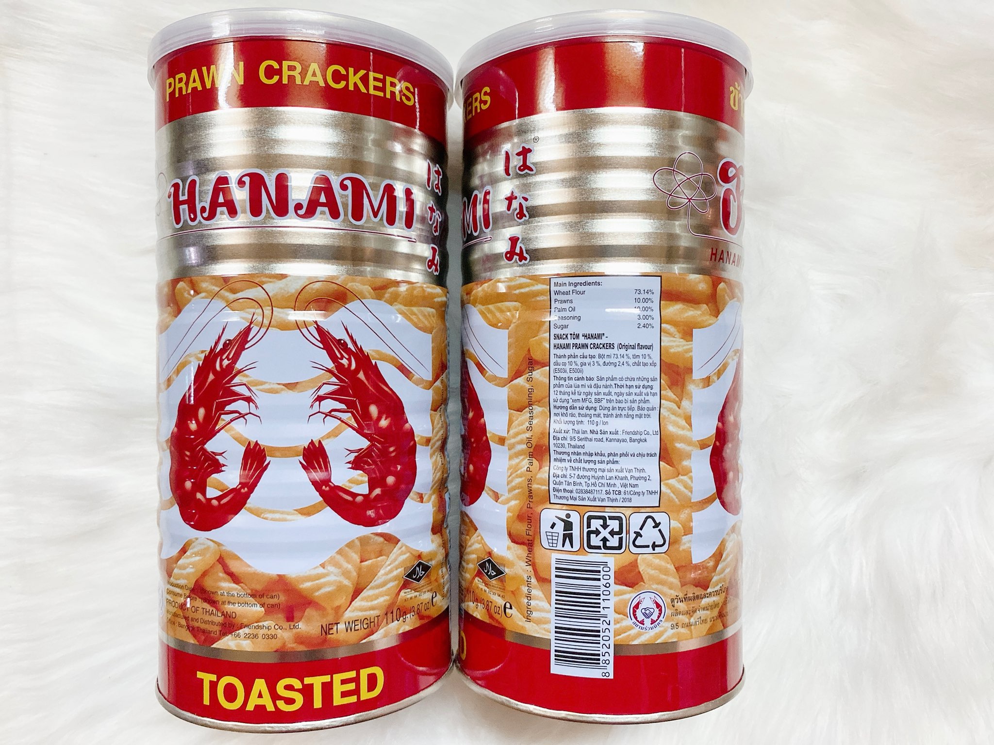 Bánh snack tôm Hanami Thái Lan Lon 110gram