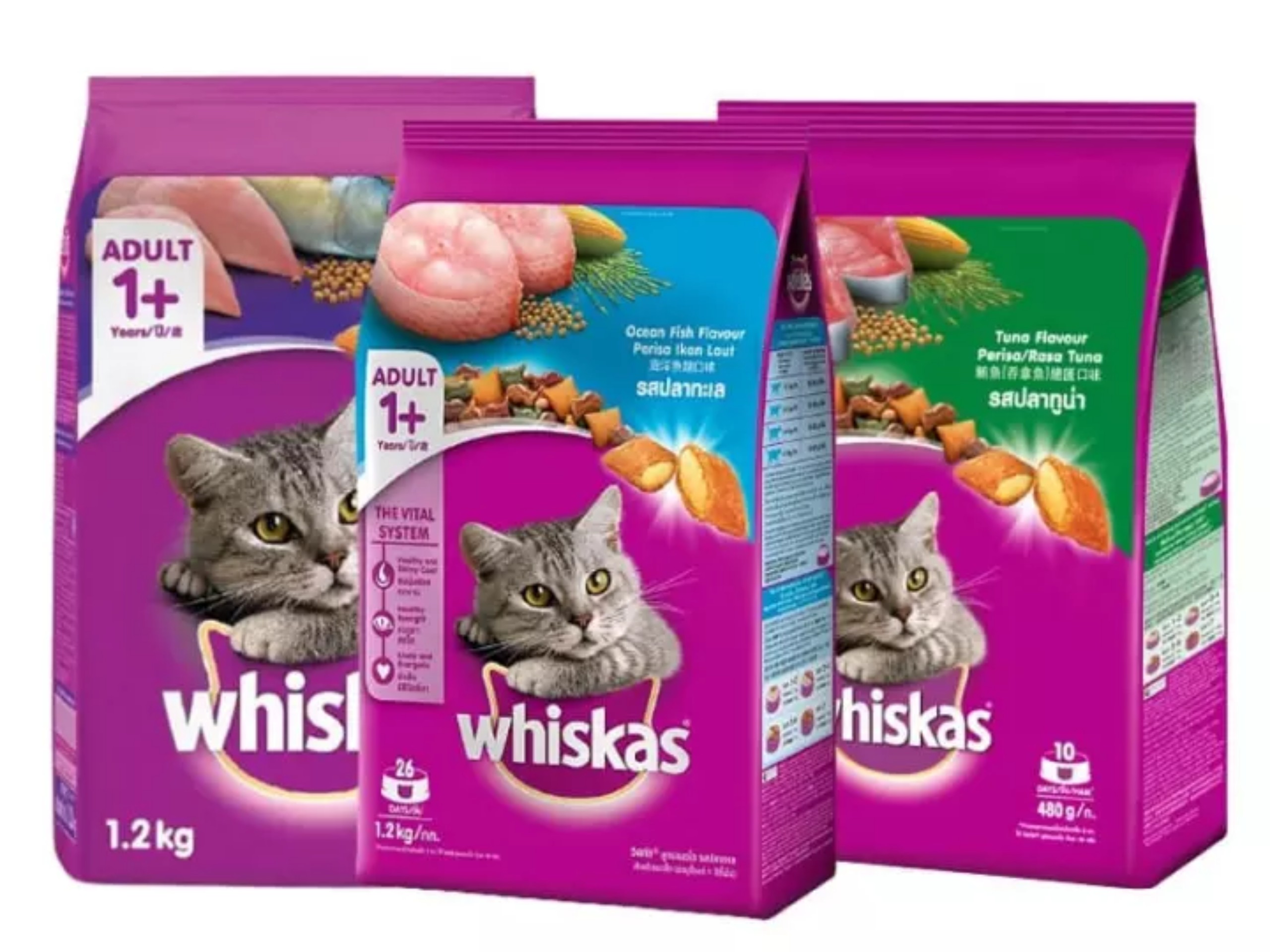 Thức Ăn Cho Mèo Whiskas Adult (1.2kg) ( vị Cá Ngừ, Cá Thu, Cá Biển)