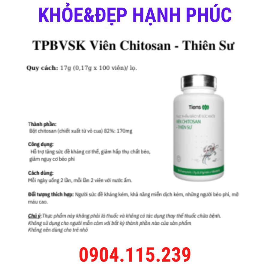 Viên Chitosan Tiens - Thiên Sư – 100 viên/lọ