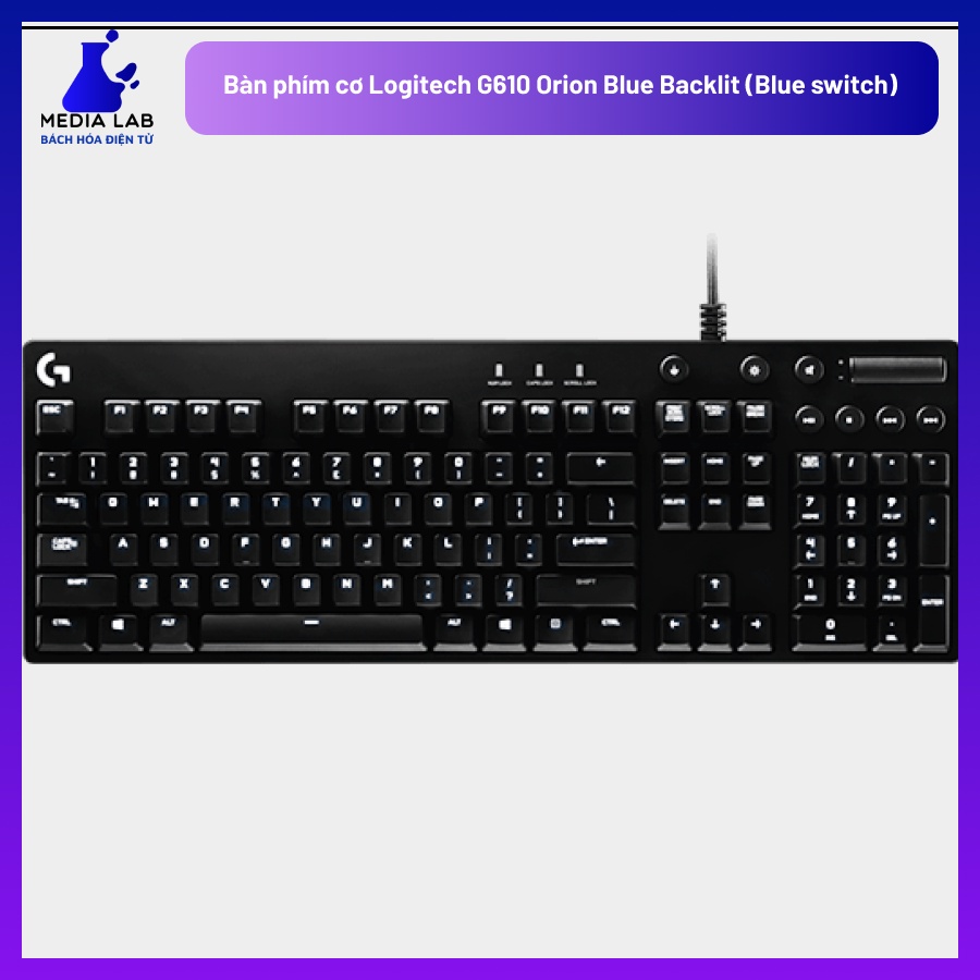 Bàn phím cơ Logitech G610 Orion Blue Backlit (Blue switch, media lab.
