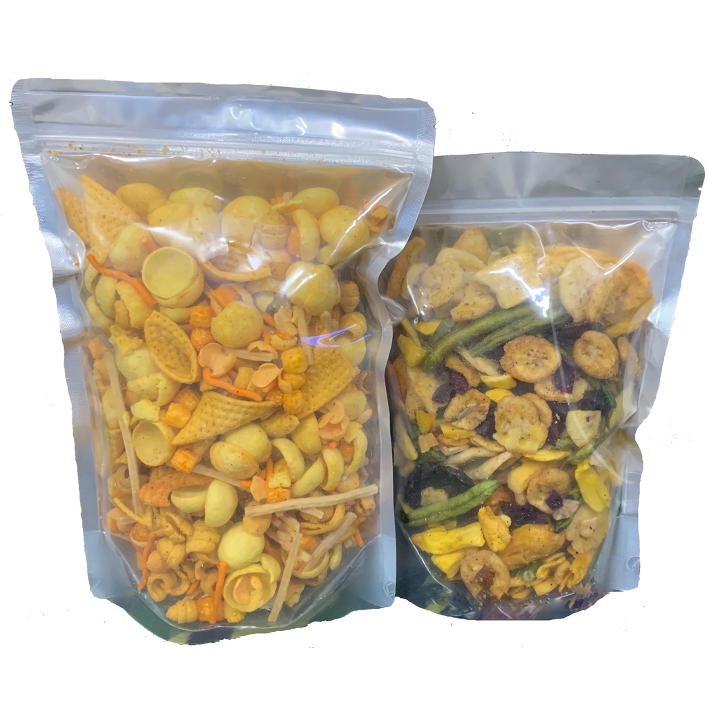 500gr hoa quả sấy vỡ + 500gr snack tá lả giòn tan