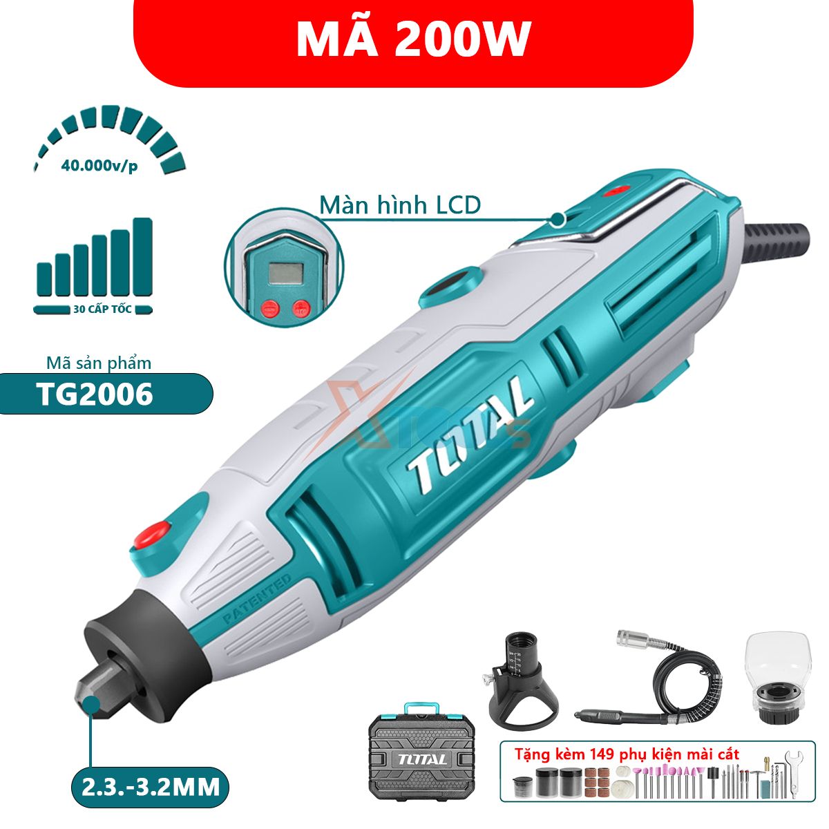 Total 130-200W mini portable grinder with adjustable speed. 2.3/3.2mm mini drill engraving, engraving, drilling tool set with 109-150 accessories and extension cord xtools