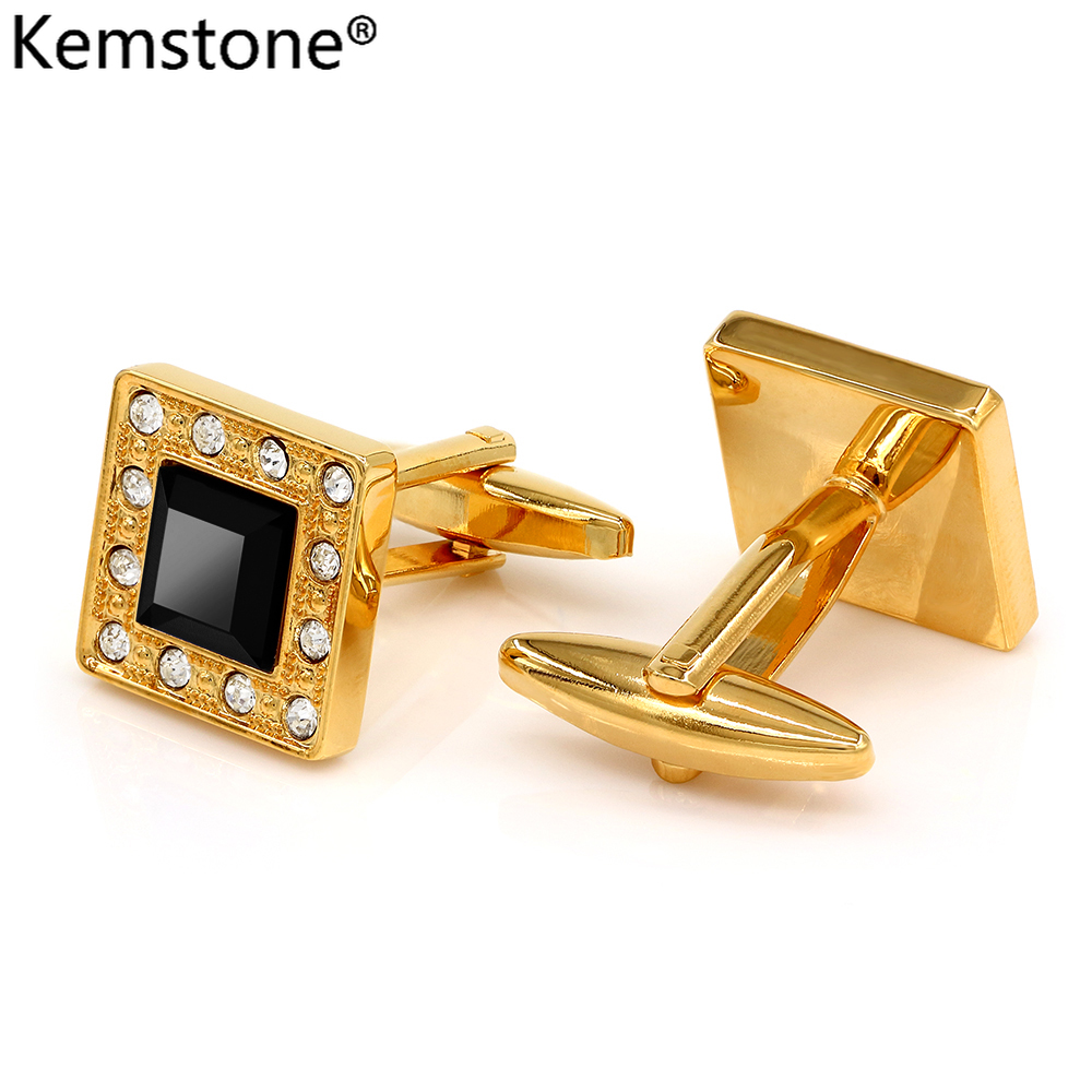 Kemstone Black Crystal Zircon Gold Tone Mens Cufflinks