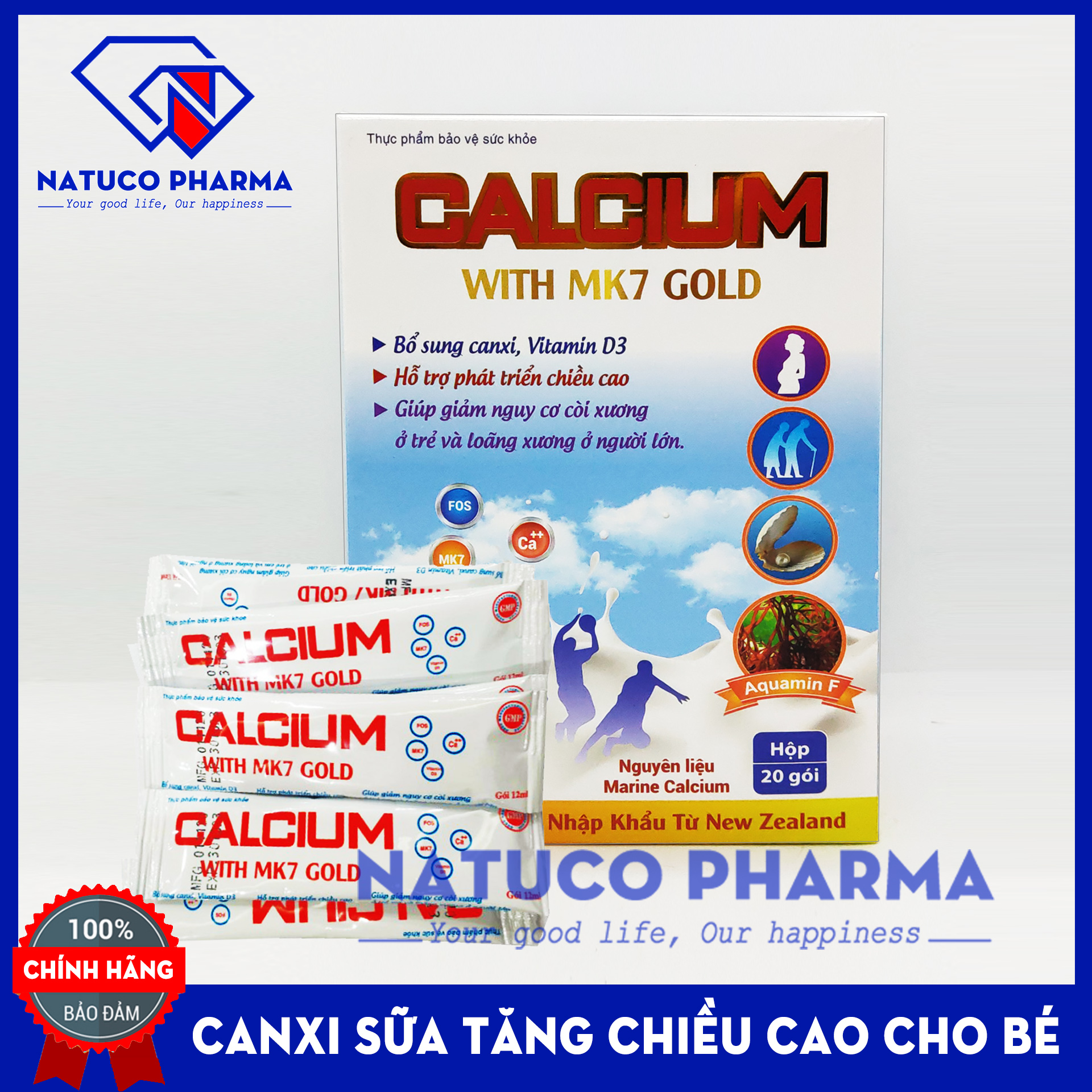 Canxi sữa CALCIUM With MK7 Gold - tăng chiều cao, giúp xương chắc khỏe
