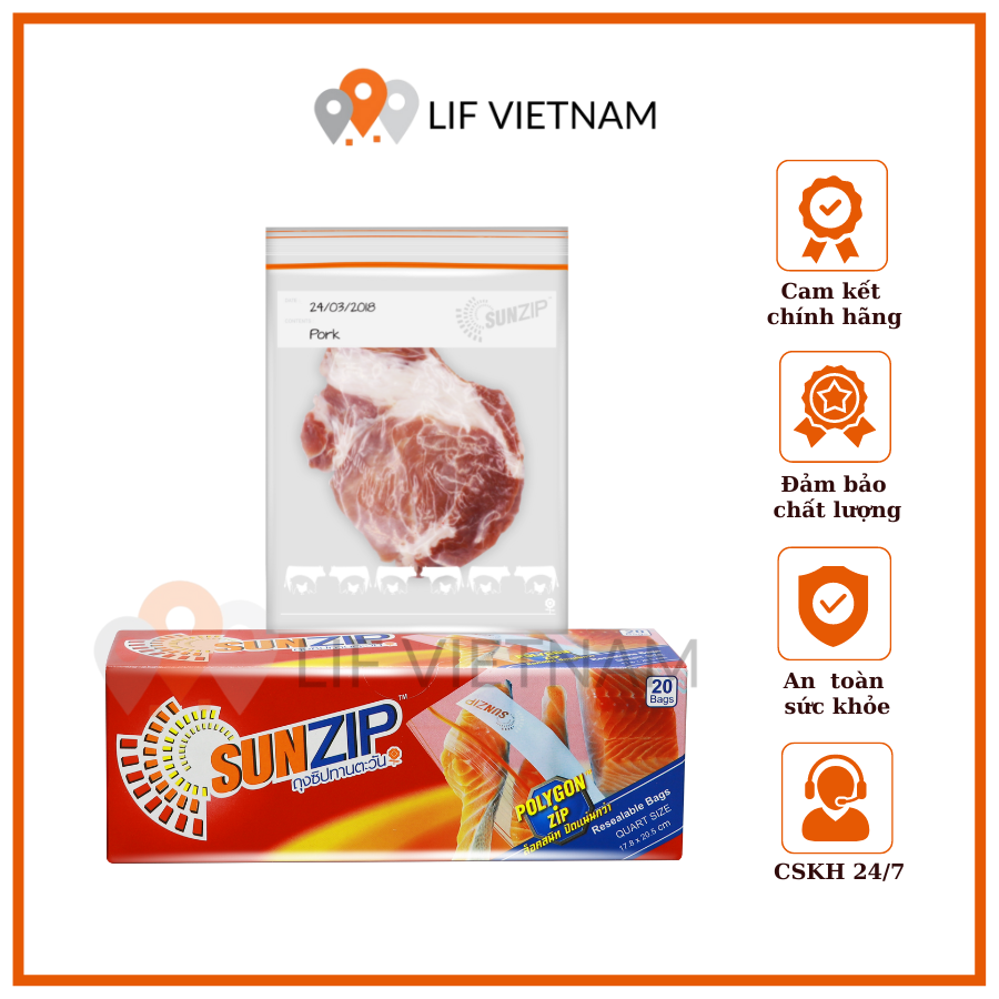 [Hàng ThaiLan] Túi Zip Đựng Thực Phẩm - SunZip Non Anti - Size M