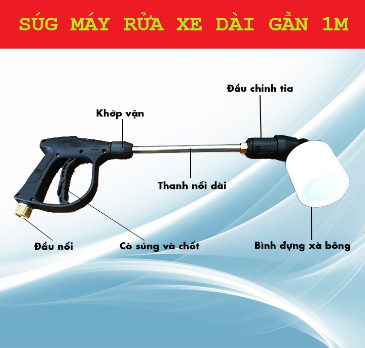 SUNG RỬA XE DÀI GẦN 1 M  VÀ BÌNH BỌT.ren 22 .ren to.phù hợp tất cả các loại dây đầu vào SÚG ren 22