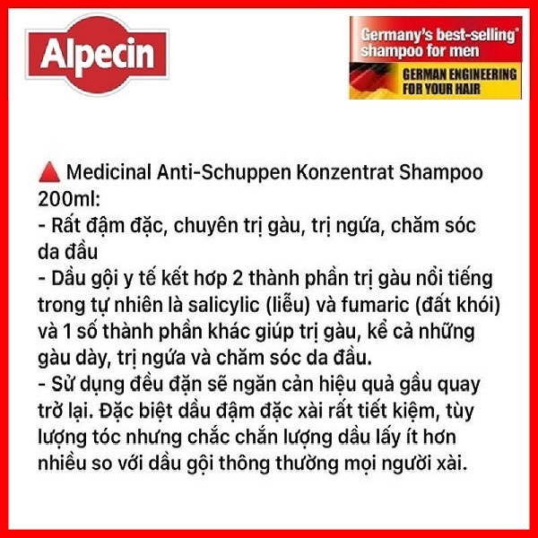 DẦU GỘI SẠCH GÀU ALPECIN MEDICINAL 200ml - HÀNG NHẬP ĐỨC