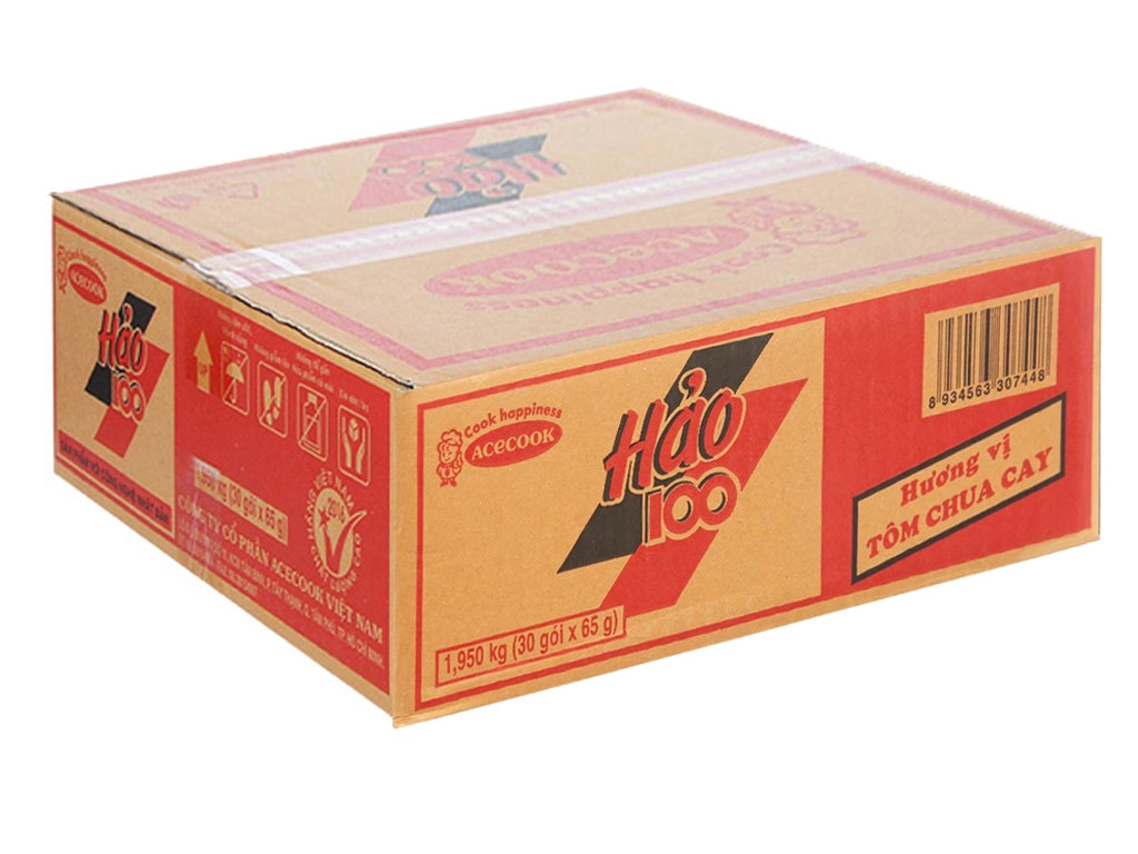 [Thùng 30 gói] Mì Hảo 100 Tôm chua cay 65g