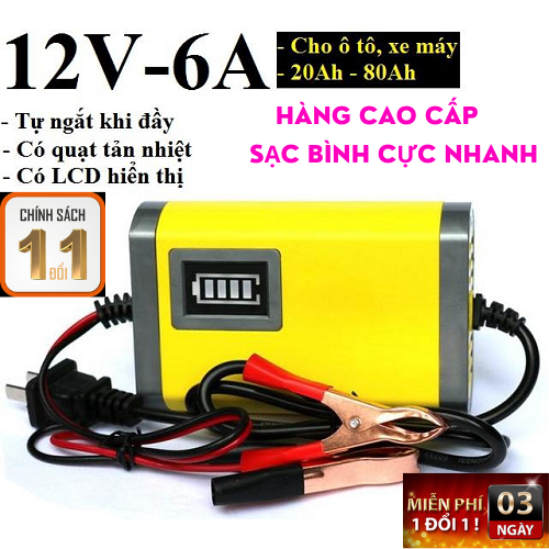 Tự ngắt-Máy Sạc Bình Ắc Quy Tự Động Cho Xe Máy (12V 2A) Sạc Bình Nhanh Cho Xe Máy Xe Ô Tô xe đạp điện và các loại bình điện khác nhau