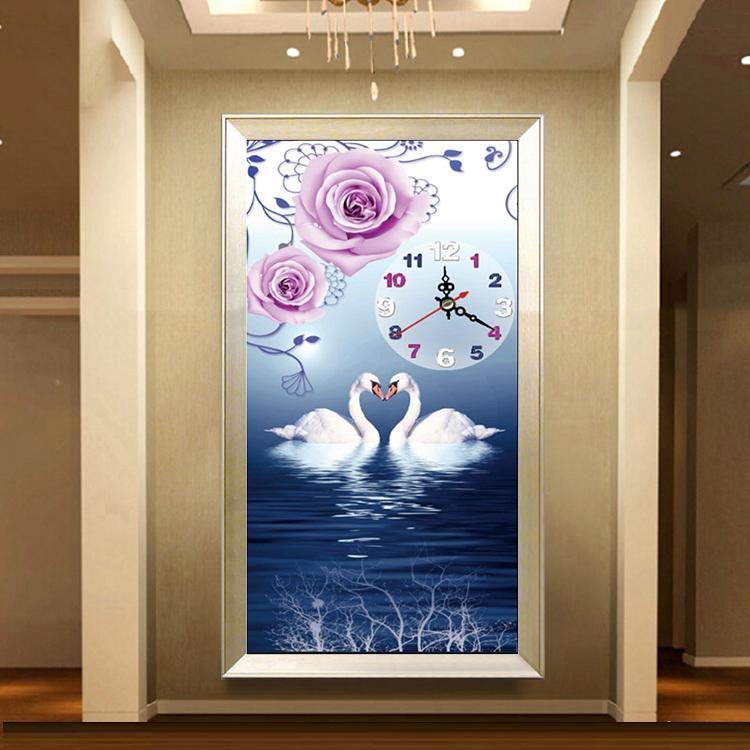 TRANH ĐÍNH ĐÁ ĐỒNG HỒ TÌNH YÊU HẠNH PHÚC LV075 KÍCH THƯỚC 110X60CM