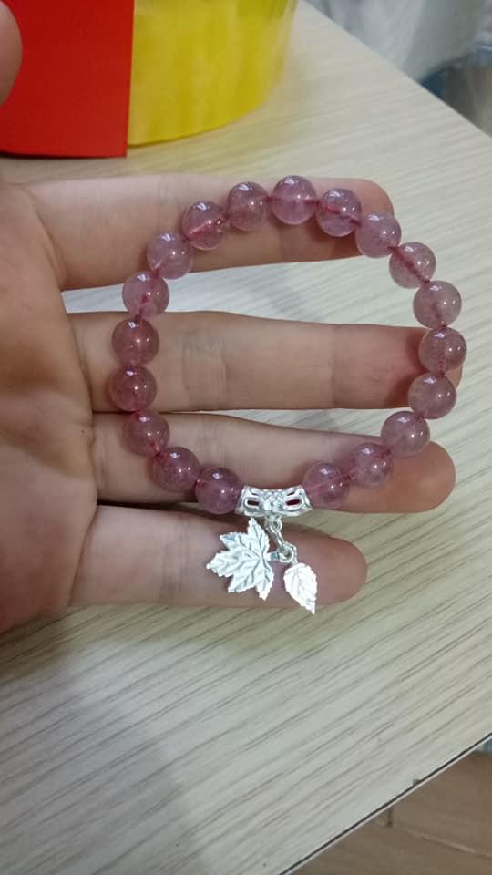 Vòng tay đá thạch anh hồng dâu tây mix bạc