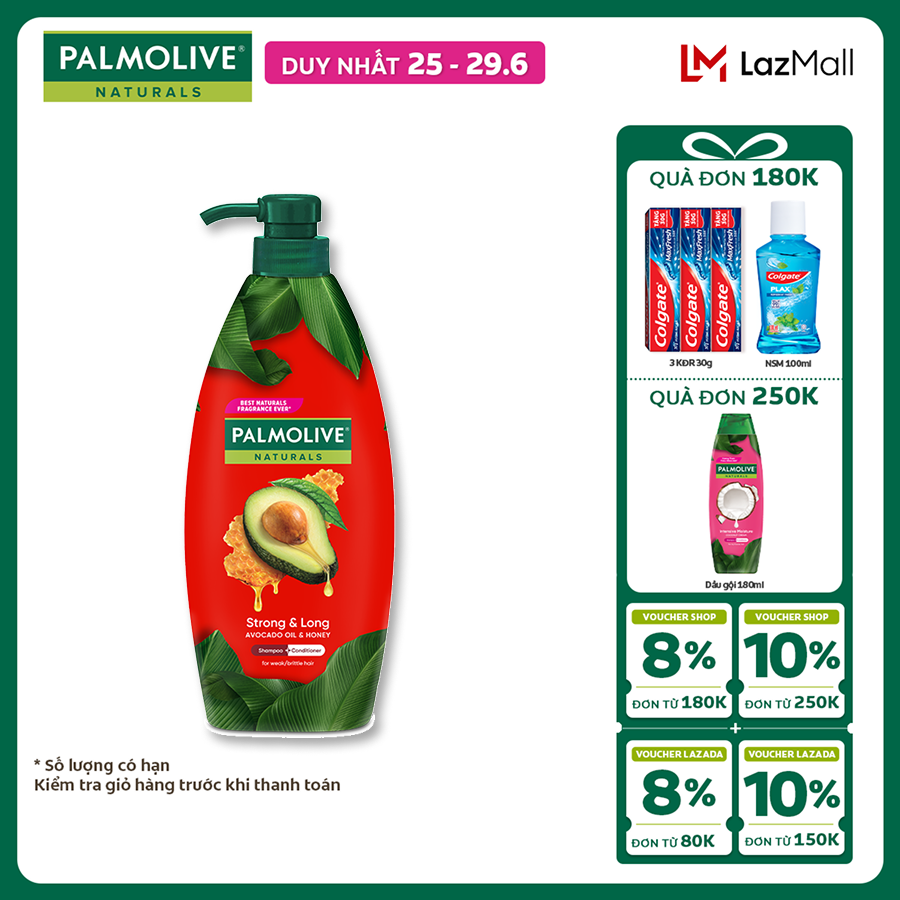 [Chỉ 25-29.6_X2 Voucher giảm đến 20%] Dầu gội Palmolive kèm xả 2-trong-1 chiết xuất thiên nhiên 600ml