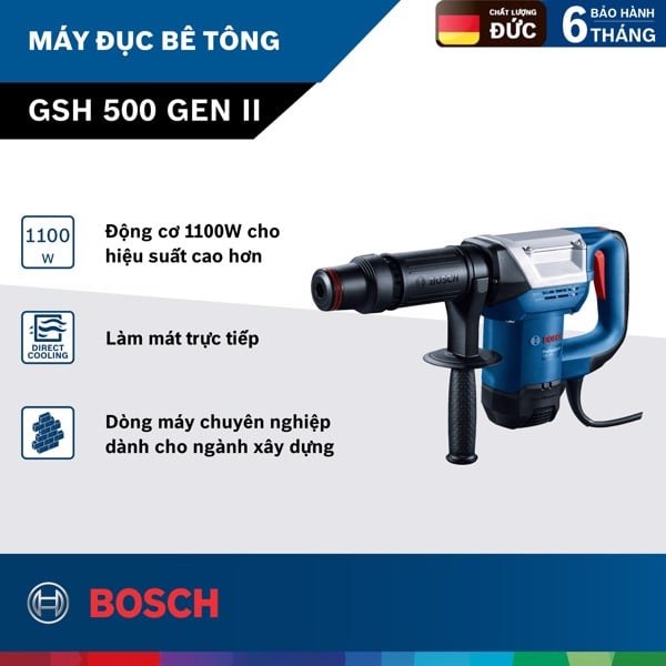 Máy đục bê tông 17mm BOSCH GSH 500 GEN II (Tặng kèm nón bảo hiểm cao cấp)