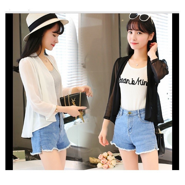 Áo khoác kimono voan  trơn cổ vest