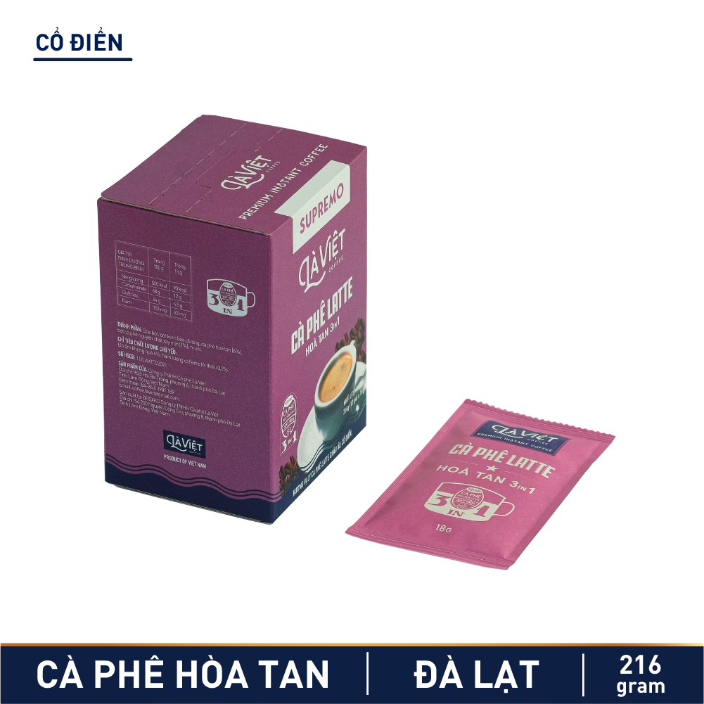 Cà Phê Hòa Tan Là Việt Cà Phê Latte - Supremo 3in1 216gr Vị Cổ Điển