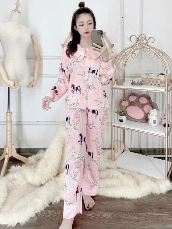 [HCM]SÉT BỘ LỤA SATIN BÁNH BÈO CỔ PHỐI THÊM NƠ