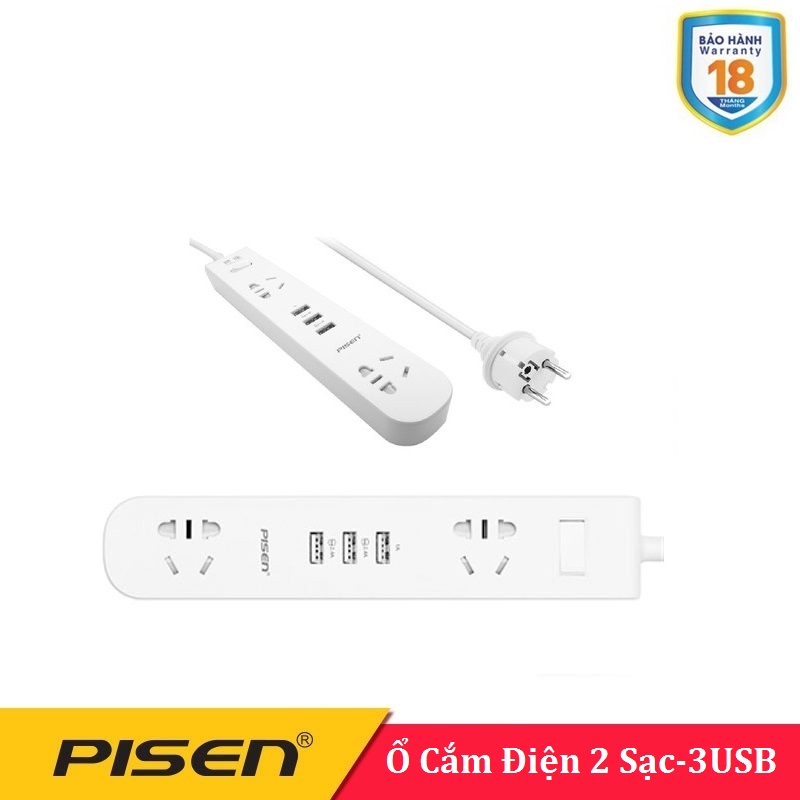 Ổ cắm điện Pisen KY-23 EP  ( 2 AC , 3USB ) -BH 18 Tháng