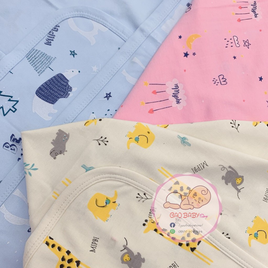 ủ choàng sơ sinh cotton Mipbi 2 lớp cho bé