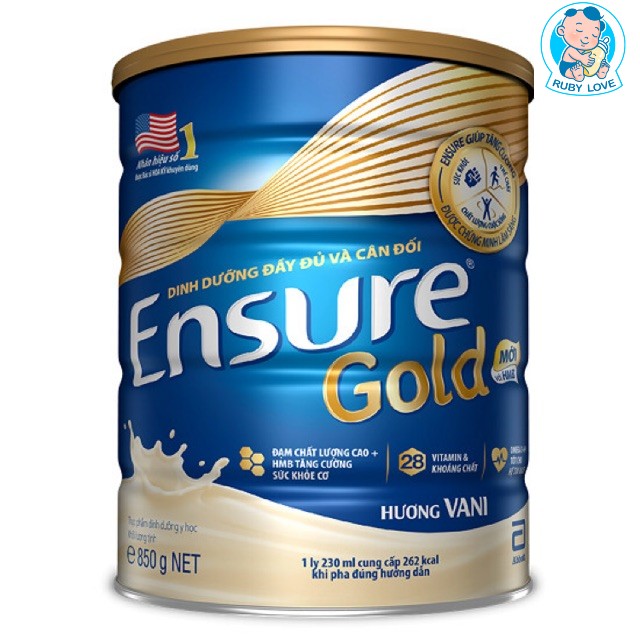 Date T7 2023 Sữa bột Ensure gold 850g Vị ngọt hương vani cho người lớn tuổi