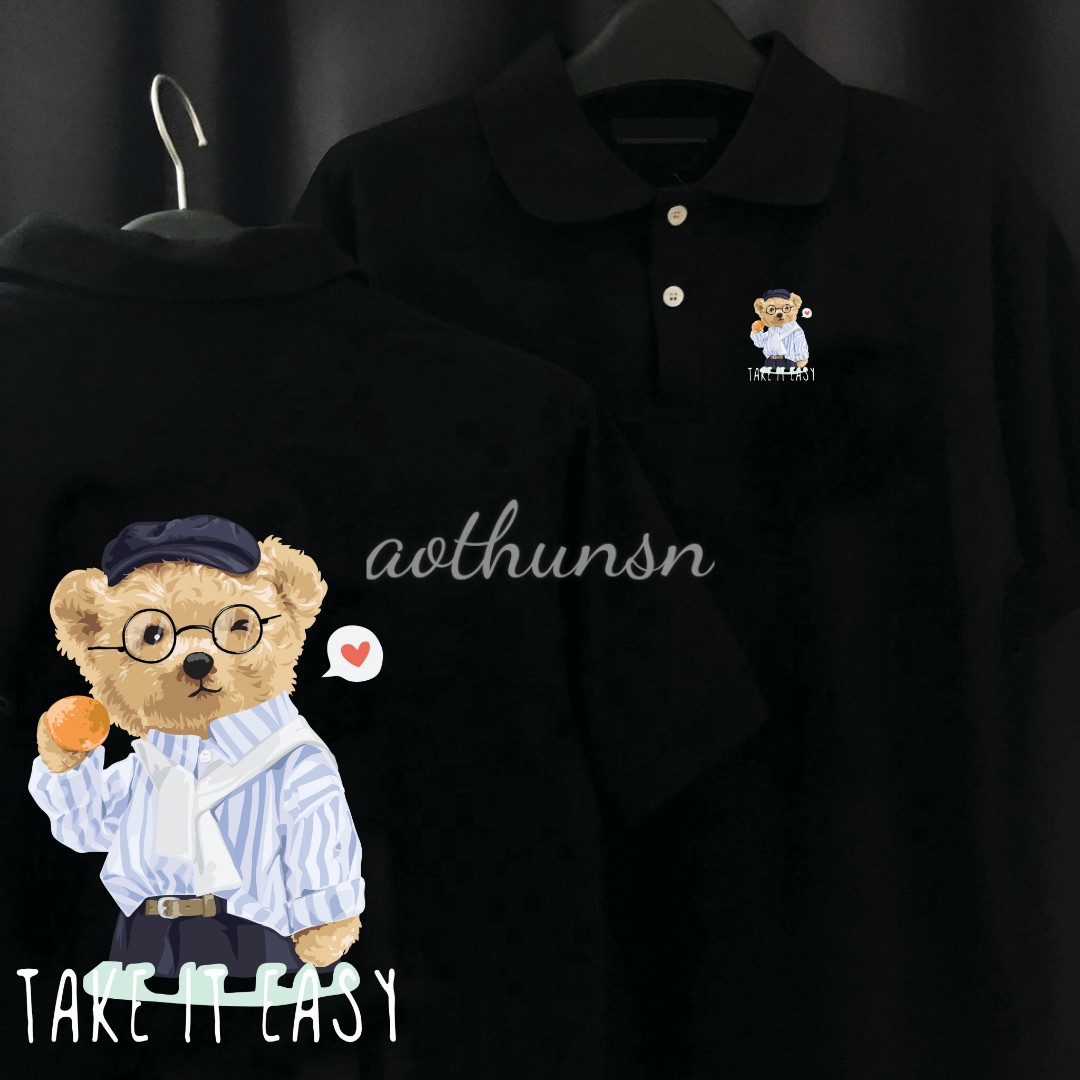 (aothunsn) Áo thun cổ trụ cổ bâu polo TAKE IT EASY (VẢI DA CÁ)