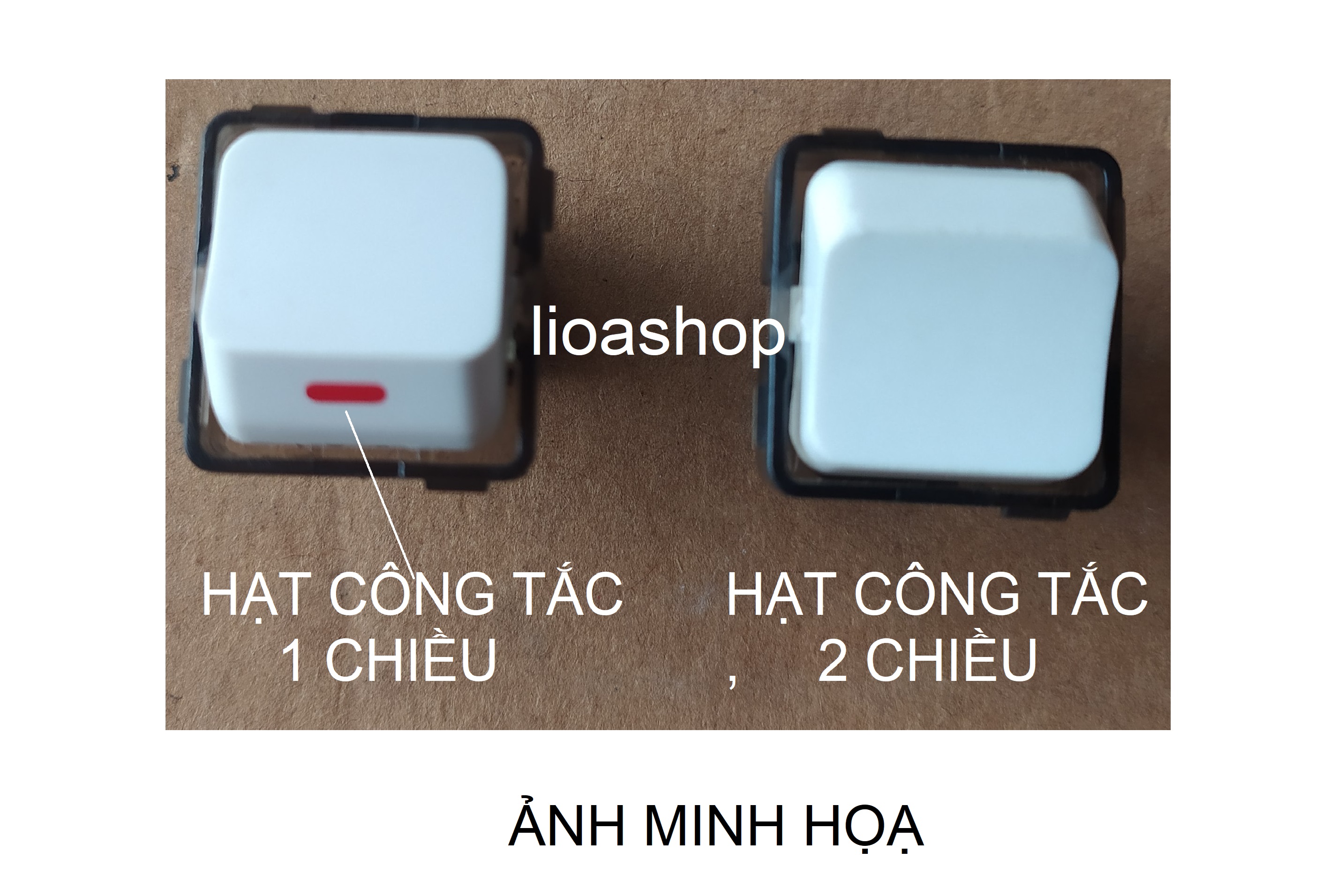 BỘ 2 HẠT CÔNG TẮC VUÔNG 1 CHIỀU VÀ 2 CHIỀU - 10A LiOA.