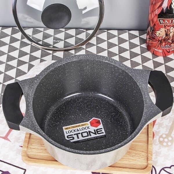 NỒI LOCK ĐÁ 7 LỚP STONE PHI 24cm LOCK & LOCK LCA6242D THÀNH THẤP⛳️⛳️⛳️