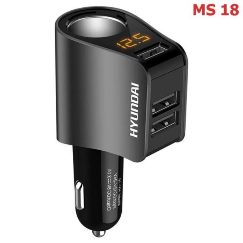 Tẩu sạc HYUNDAI 1 tẩu tròn và 3 USB nhỏ - có đèn led báo điện ap acquy