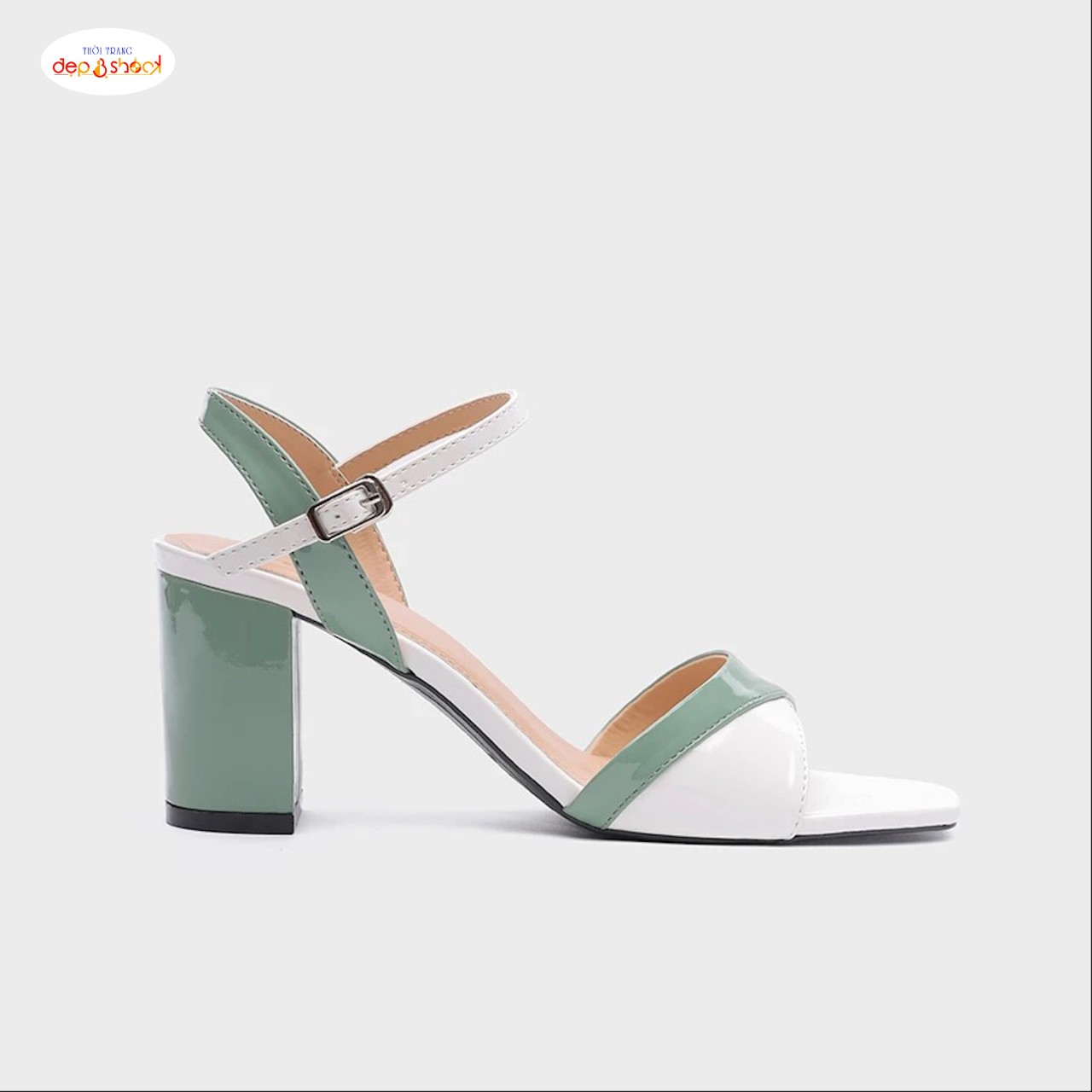 Sandal cao gót quai ngang phối màu thời trang big size gót cao 5 phân 7 phân Depvashock