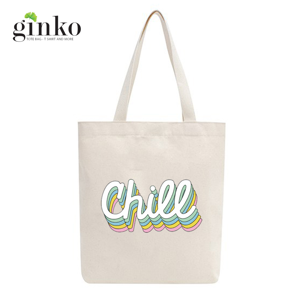 Túi Vải Tote GINKO Kiểu Basic Dây Kéo In Hình Chill