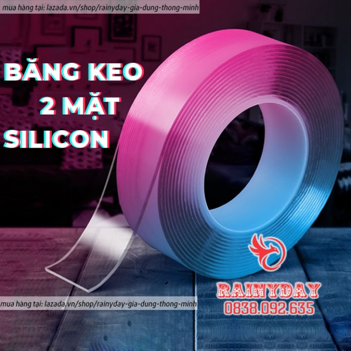 Băng keo băng dính 2 mặt siêu dính hai mặt silicon trong suốt dán tường đa năng bản 3m
